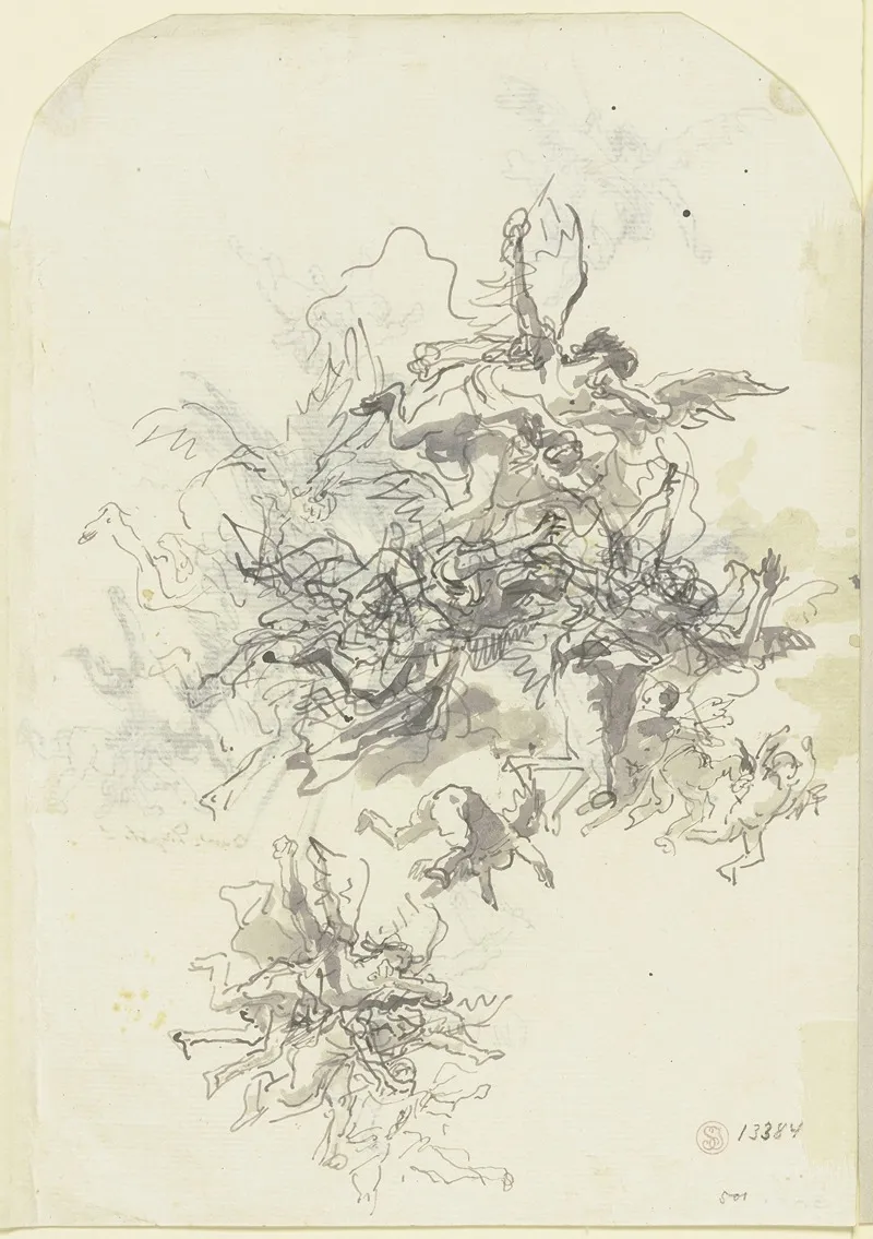 Fliegende Engel Und Putten by Giovanni Domenico Tiepolo - Canvas Print