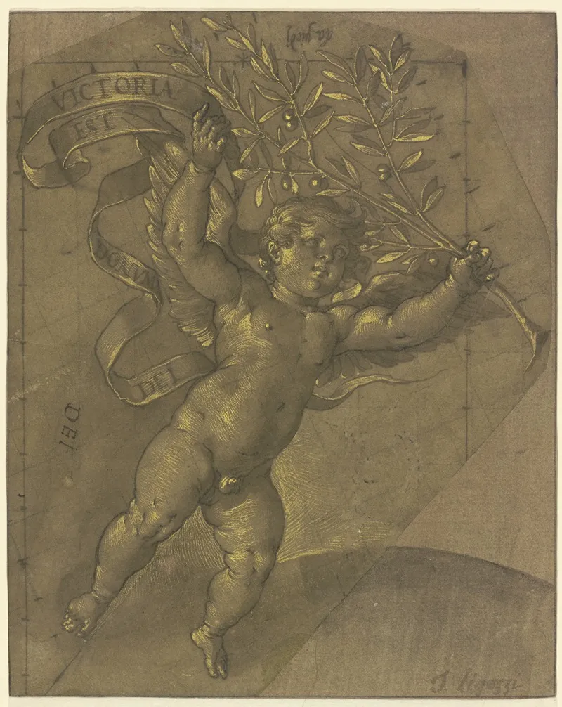 Fliegender Engel Mit Lorbeerzweig Und Banderole