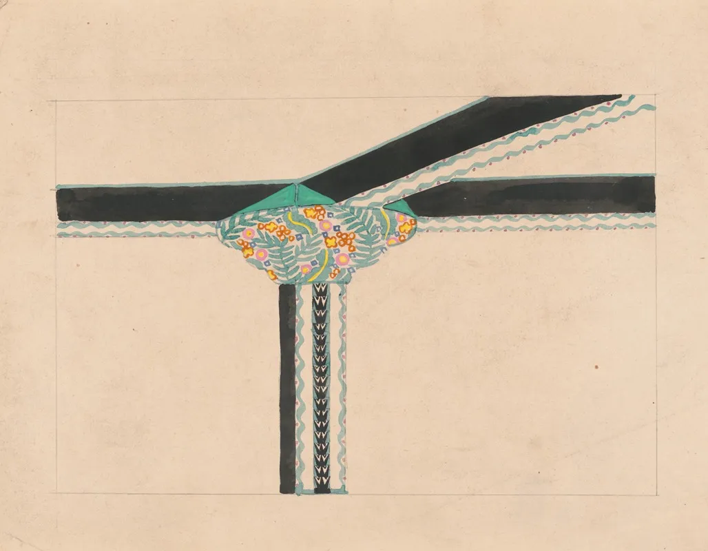 Floral Design For Pier Capital And Ceiling Perspective Elevation Drawing