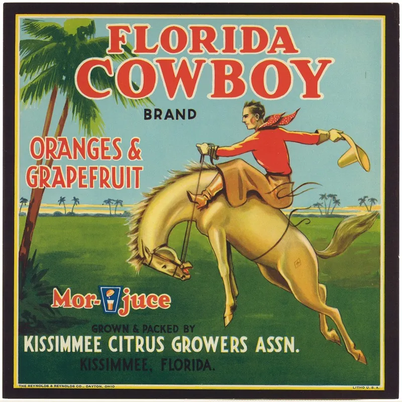 Florida Cowboy Brand Oranges And Grapefruit Label