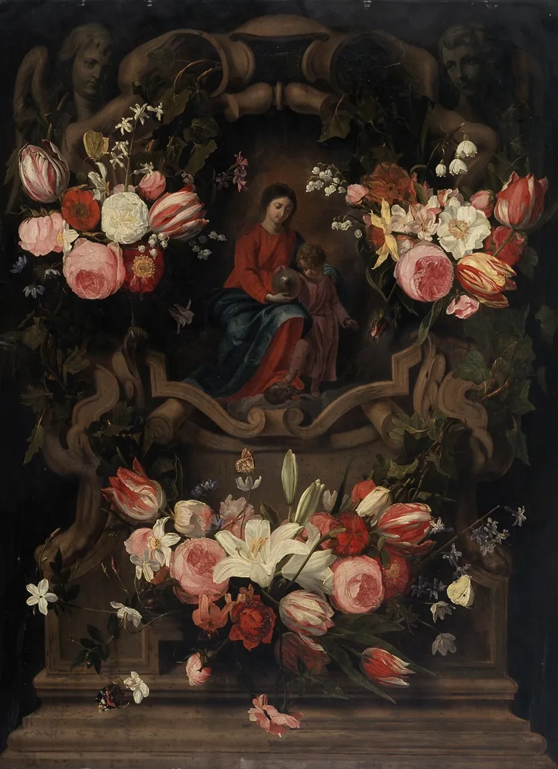Flower Garland With Immaculate Conception by Daniel Seghers - Canvas Print