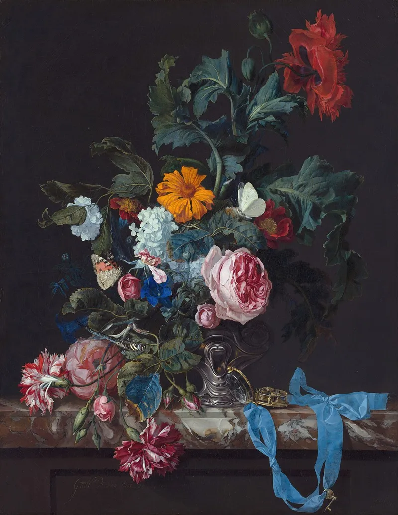 Flower Still Life With A Timepiece