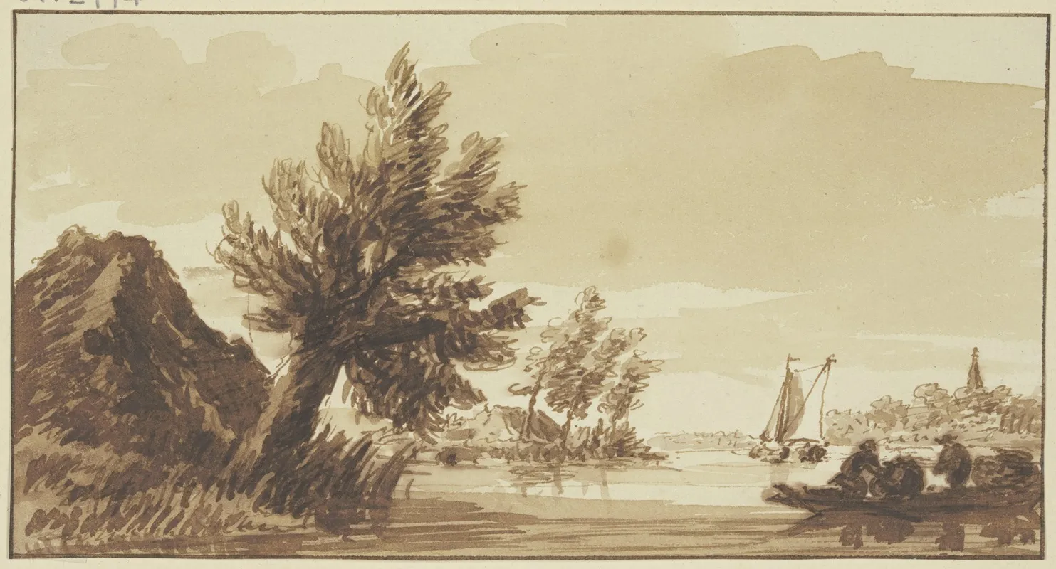 Flusgegend Rechts Ein Kran Links Ein Weidenbaum by Hendrik Spilman - Canvas Print