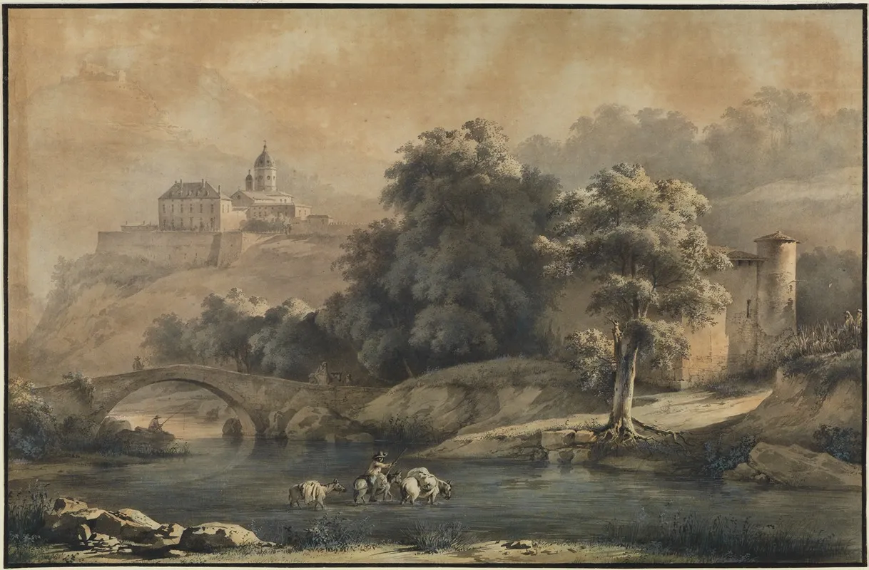 Fluslandschaft Mit Bergkloster by Jean-Jacques de Boissieu - Canvas Print