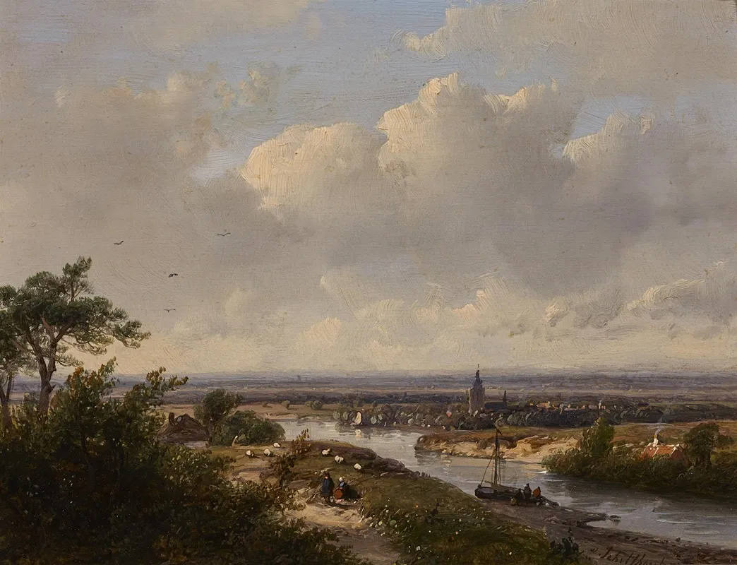 Fluslandschaft Mit Dorf