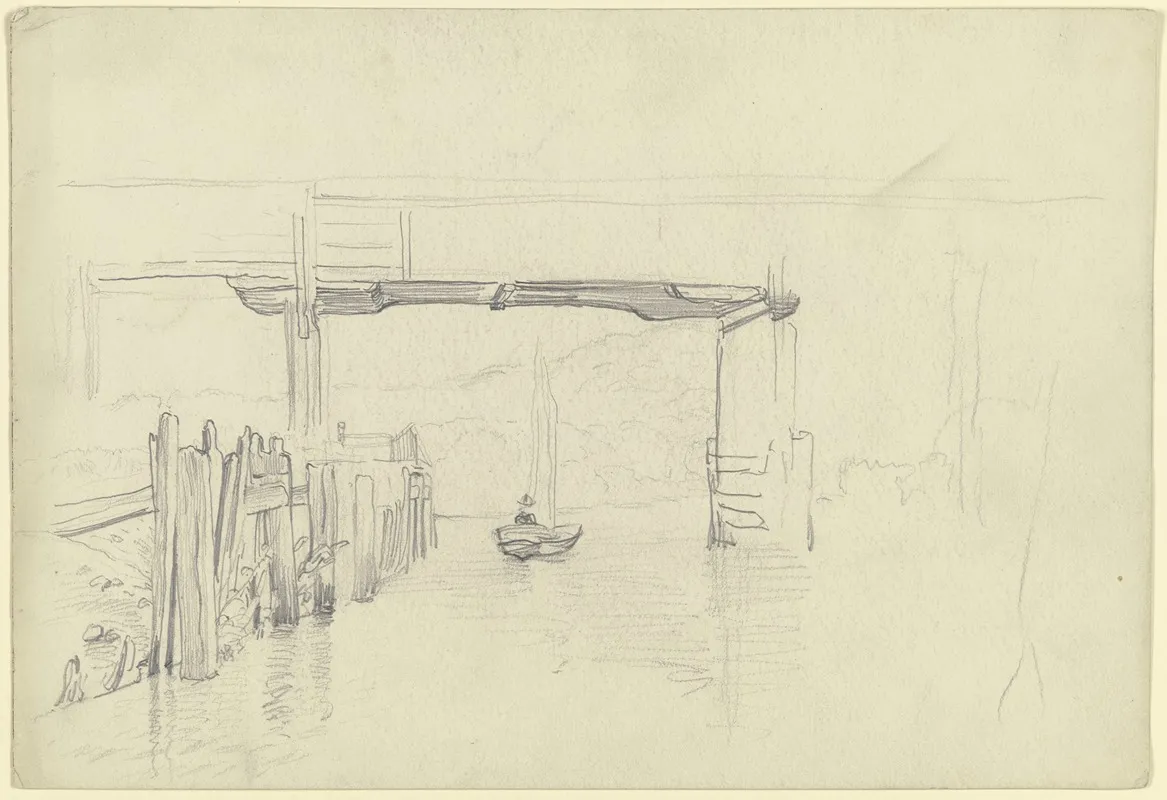 Fluss Mit Brucke Und Segelboot
