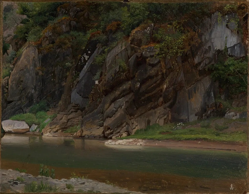 Fluss Mit Felsigem Ufer by Johann Wilhelm Schirmer - Canvas Print