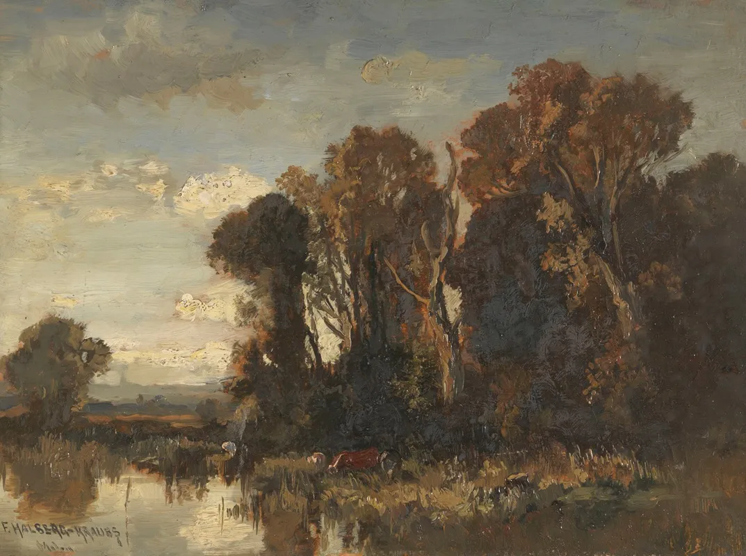 Flusslandschaft Mit Kuhen by Fritz Halberg-Krauss - Canvas Print