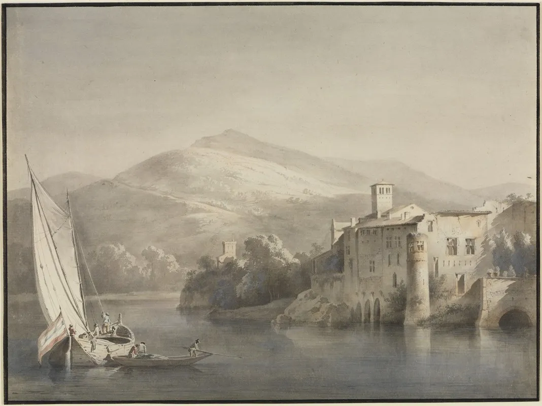 Flusslandschaft Mit Segelkahn Und Ruderboot by Jean-Jacques de Boissieu - Canvas Print