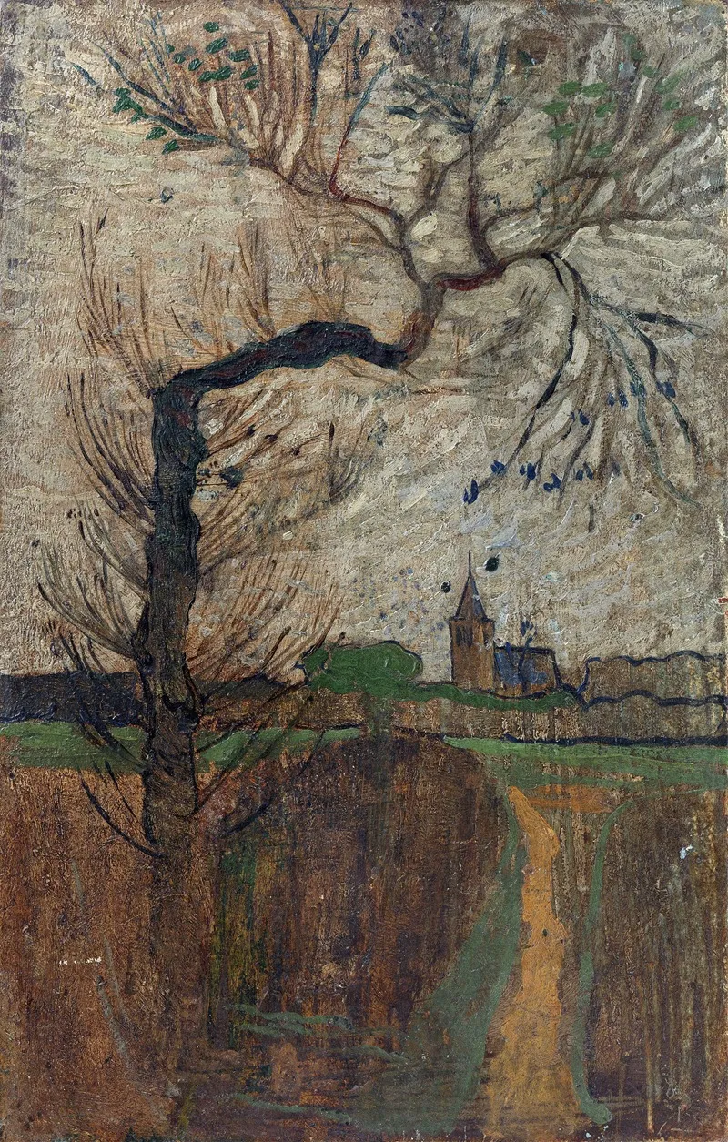 Foothpad With Willow And A Village On The Horizon