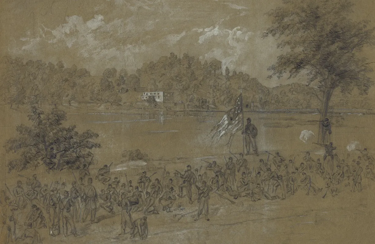 Ford Near Shepherdstown On The Potomac Pickets Firing Across The River
