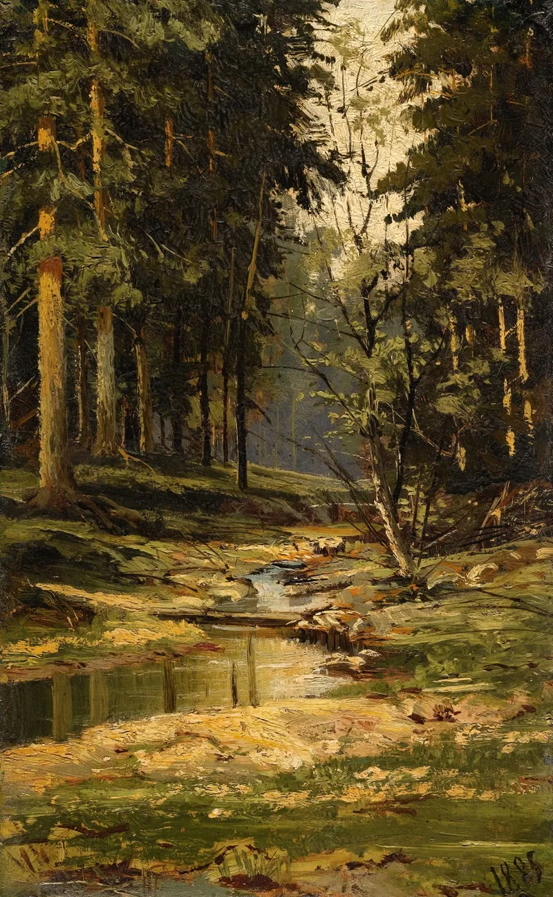Forest Brook by Ivan Ivanovich Shishkin - Canvas Print