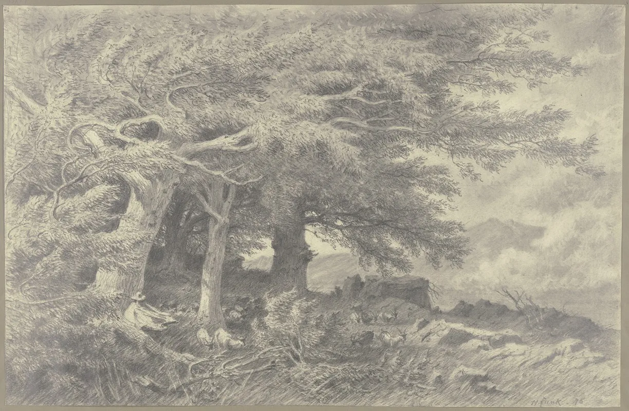 Forest Edge With Herd Of Goats by Heinrich Funk - Canvas Print