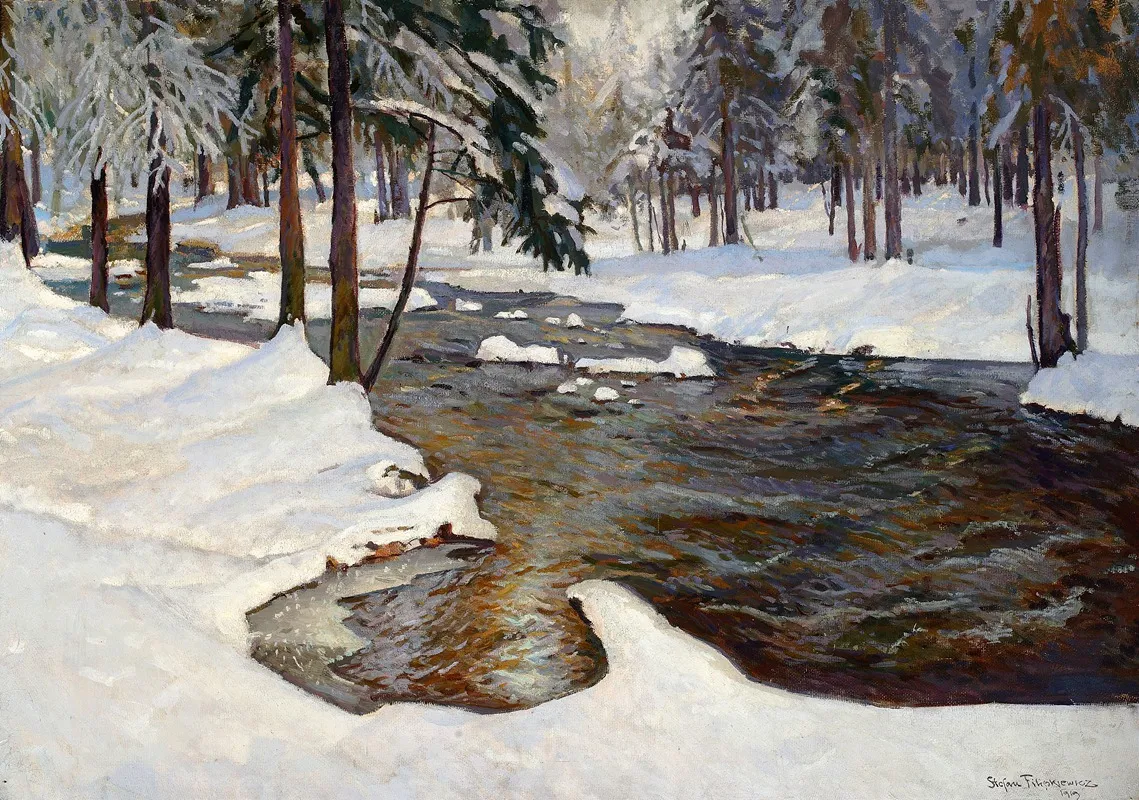 Forest Stream In Winter by Stefan Filipkiewicz - Canvas Print