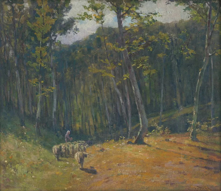 Forest With Sheep by Ľudovít Čordák - Canvas Print