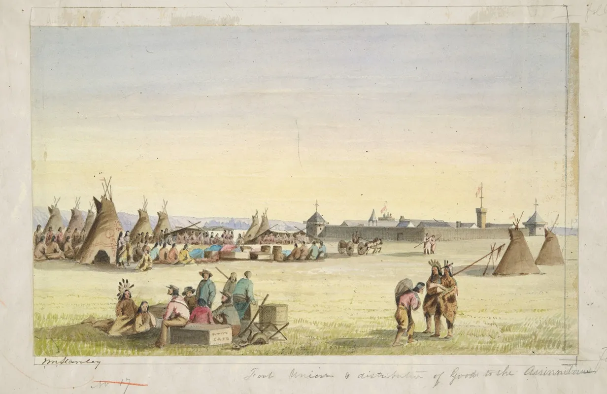 Fort Union And Distribution Of Goods To The Assiniboins by John Mix Stanley - Canvas Print