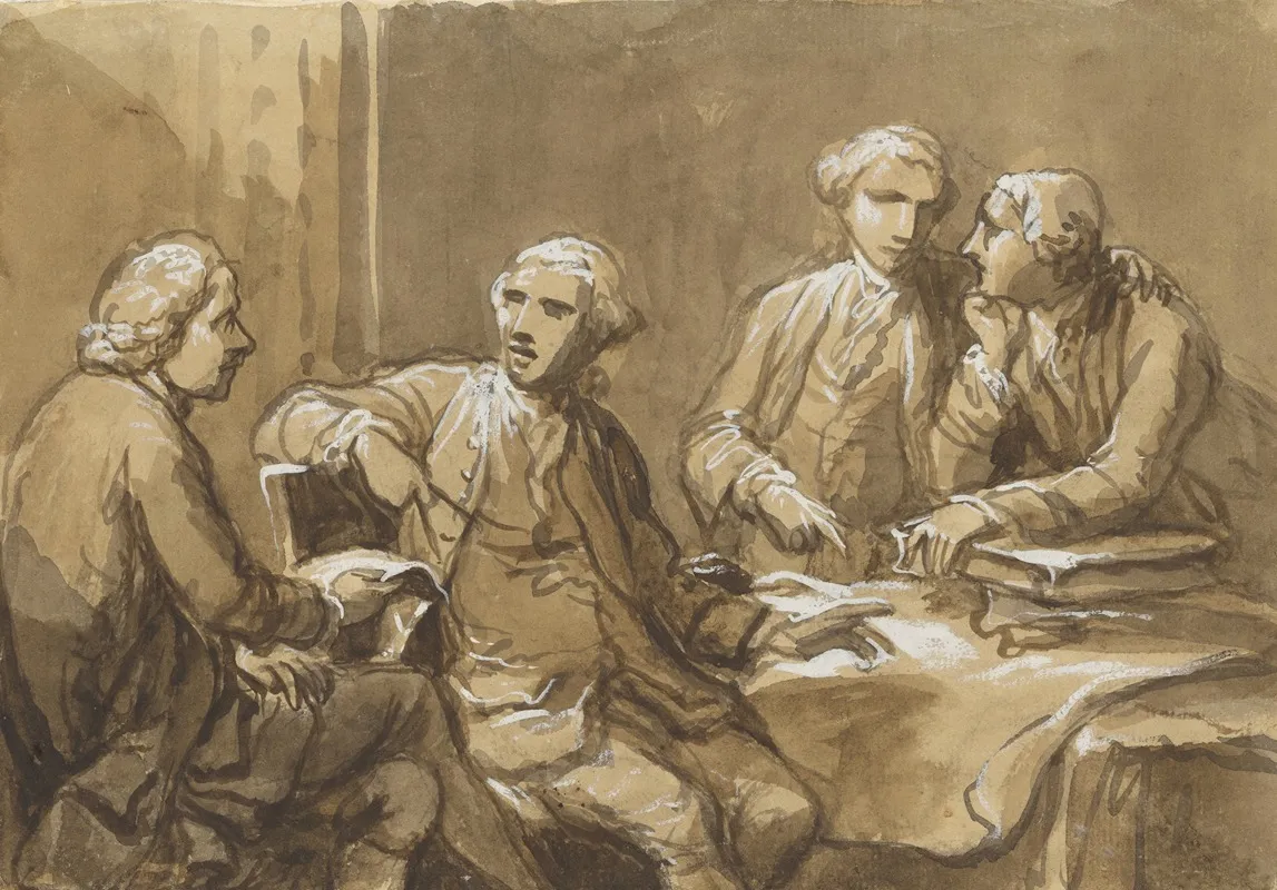 Four Connoisseurs Seated At A Table Late