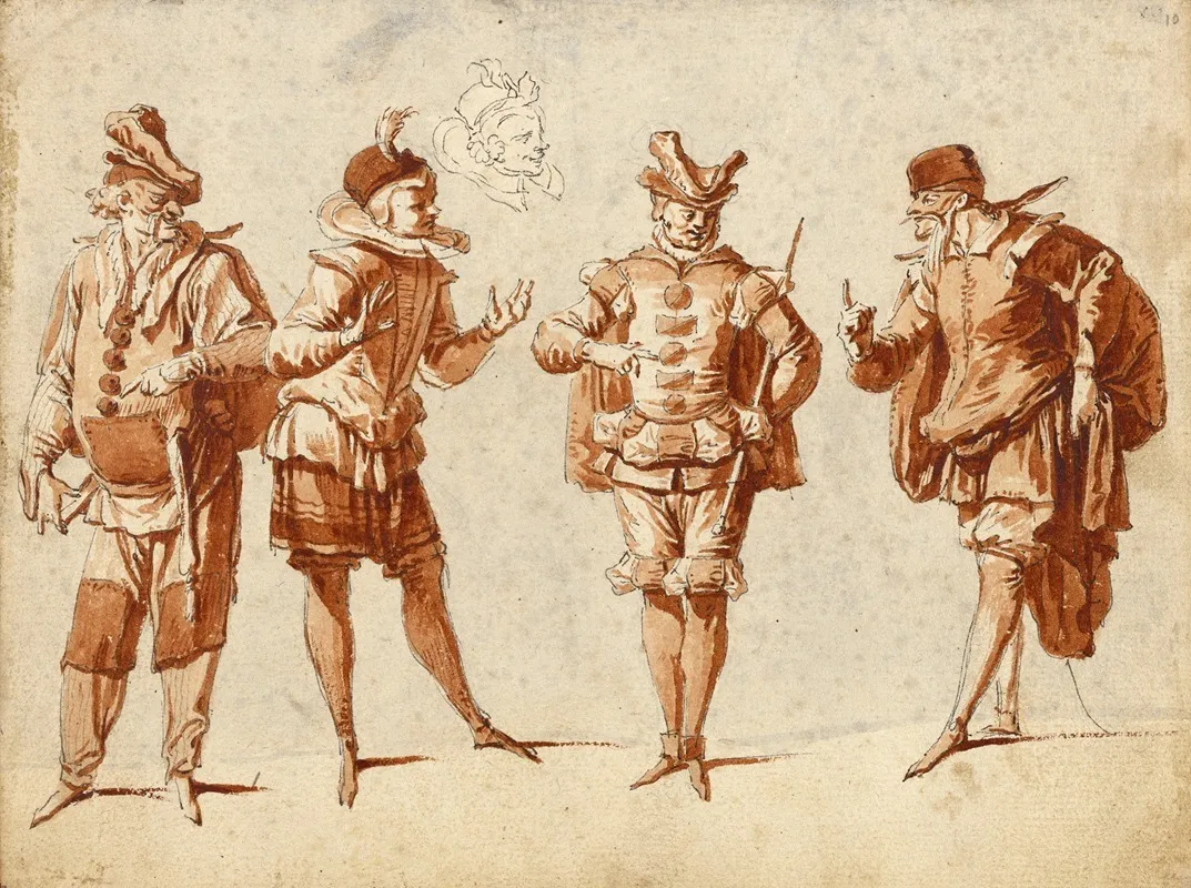 Four Figures In Theatrical Costume by Claude Gillot - Canvas Print