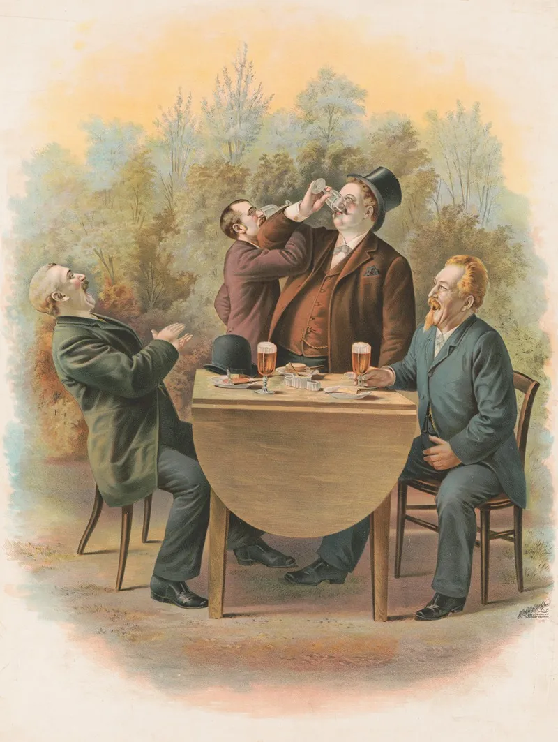 Four Gentlemen Sitting At A Table In The Outdoors Enjoying Food And Drinks 2