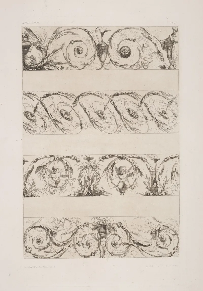 Four Horizontal Designs Of Vegetal Shapes And Cherubs by André-Charles Boulle - Canvas Print