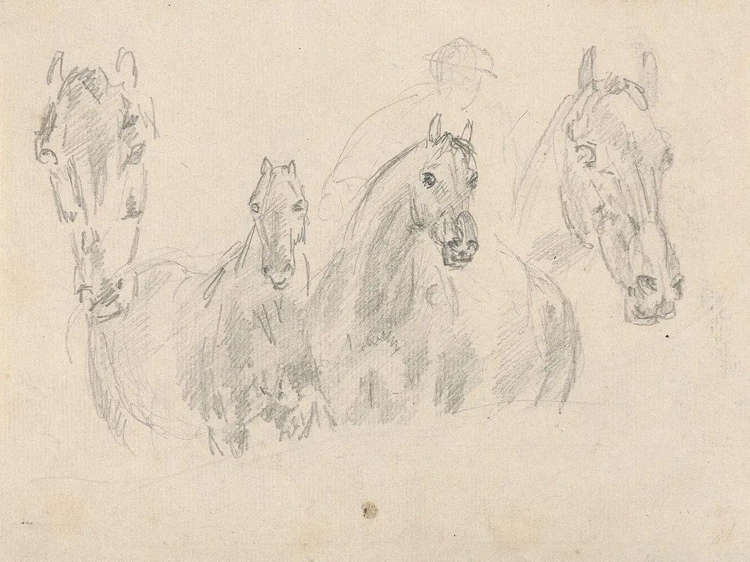 Four Horses Figure Faintly Sketched In Background