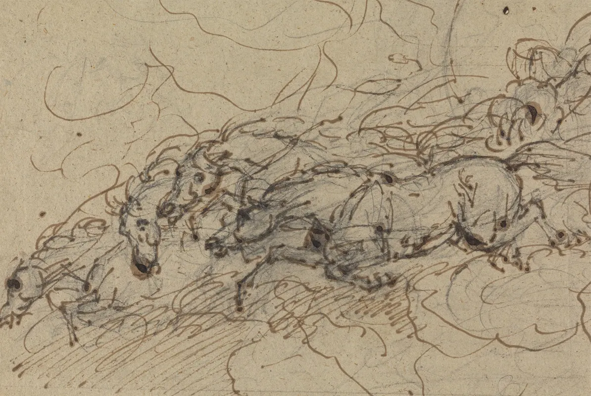 Four Horses Galloping A Mythological Study Possibly For Phaetons Chariot
