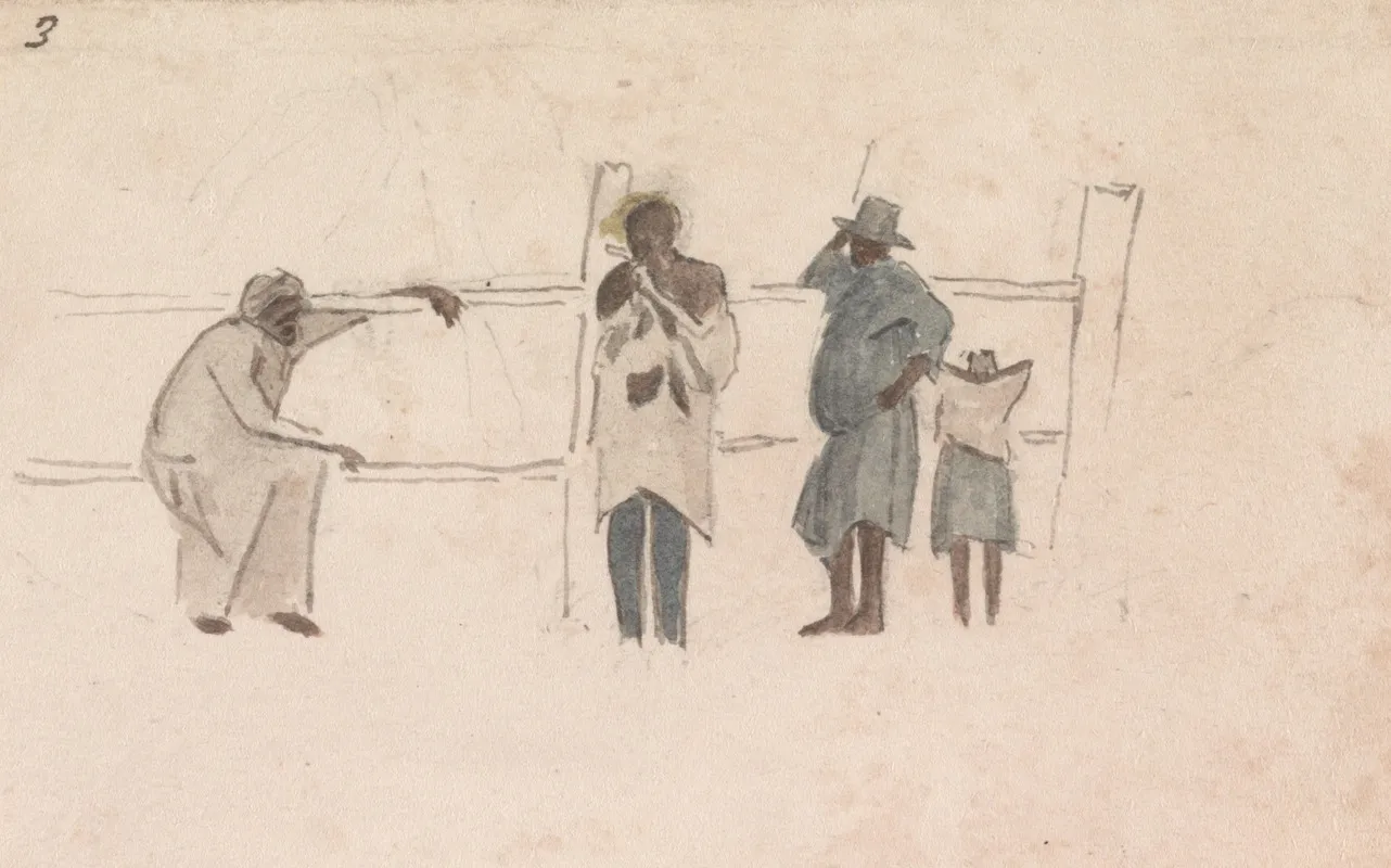 Four Jamaican Figures Talking At A Fence 2 by William Berryman - Canvas Print