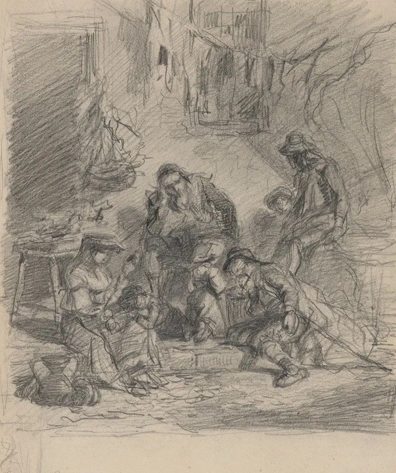 Four Seated Street Figures