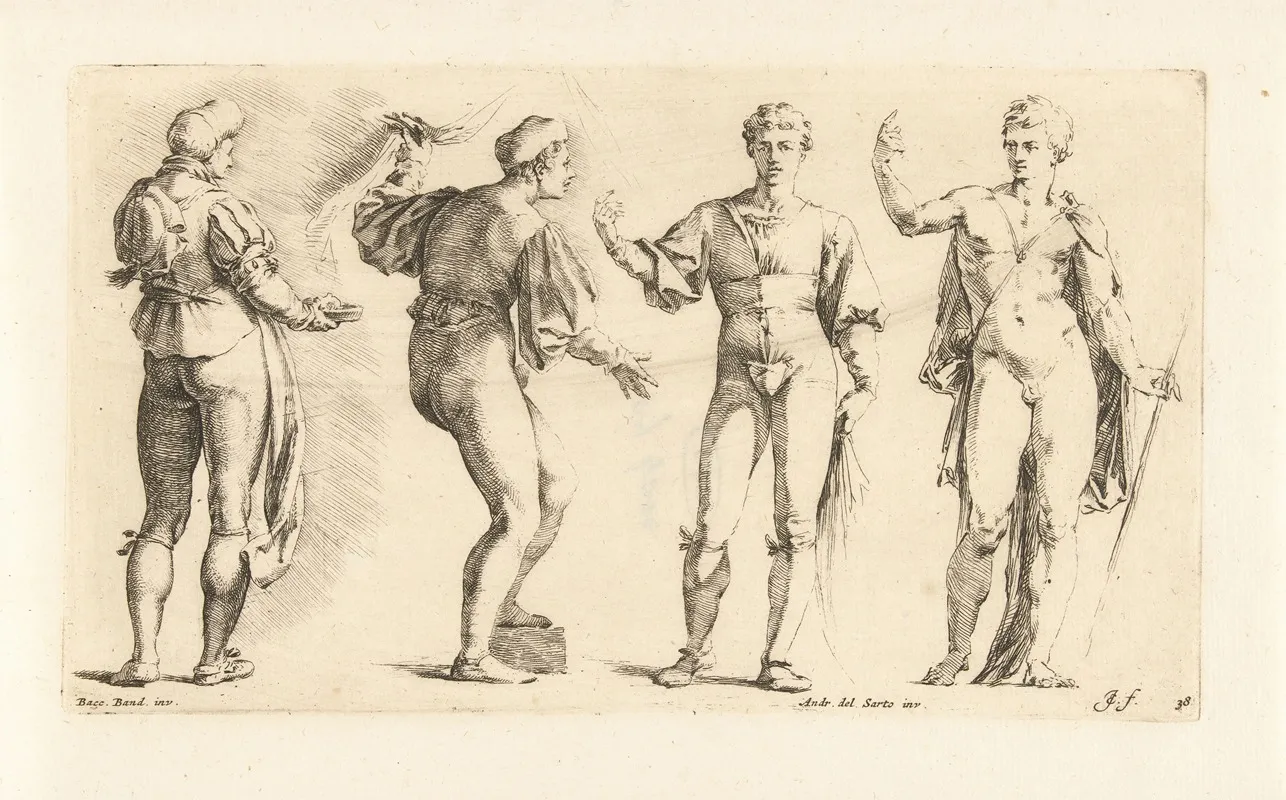 Four Standing Men In Different Positions by Jan de Bisschop - Canvas Print