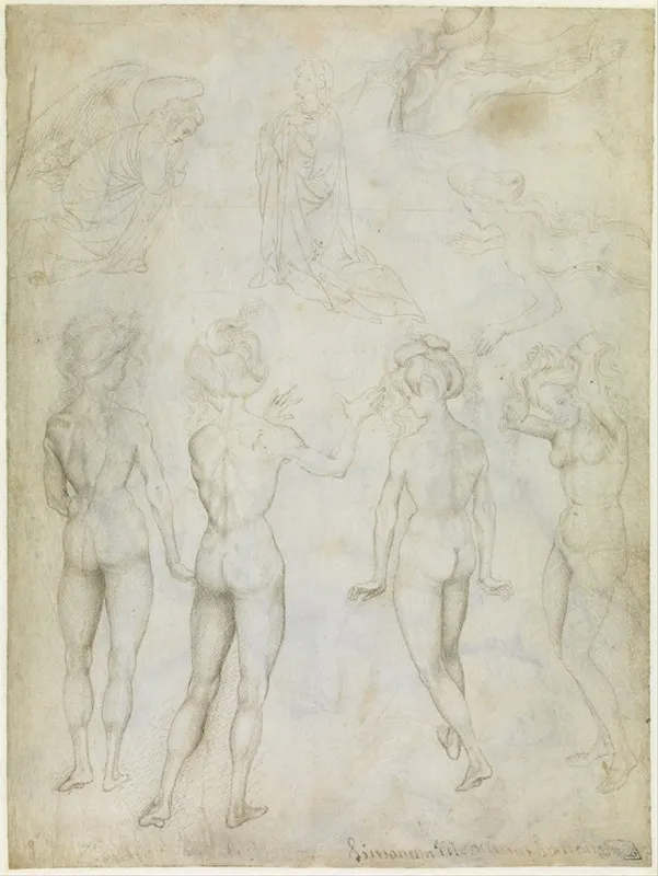 Four Studies Of A Female Nude An Annunciation And Two Studies Of A Woman Swimming