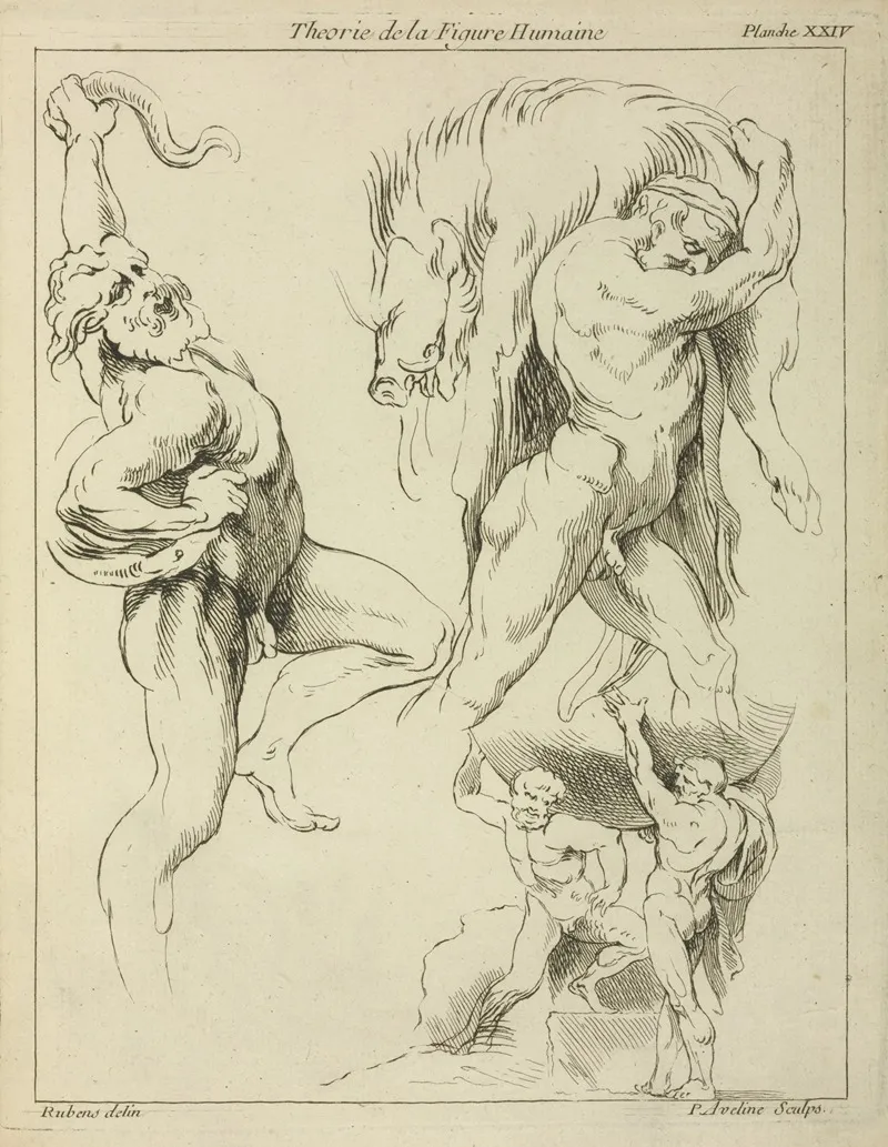 Four Studies Of Figures One Wrestling With A Snake One Lifting A Dead Boar And Two Atlas Figures Lifting A Globe