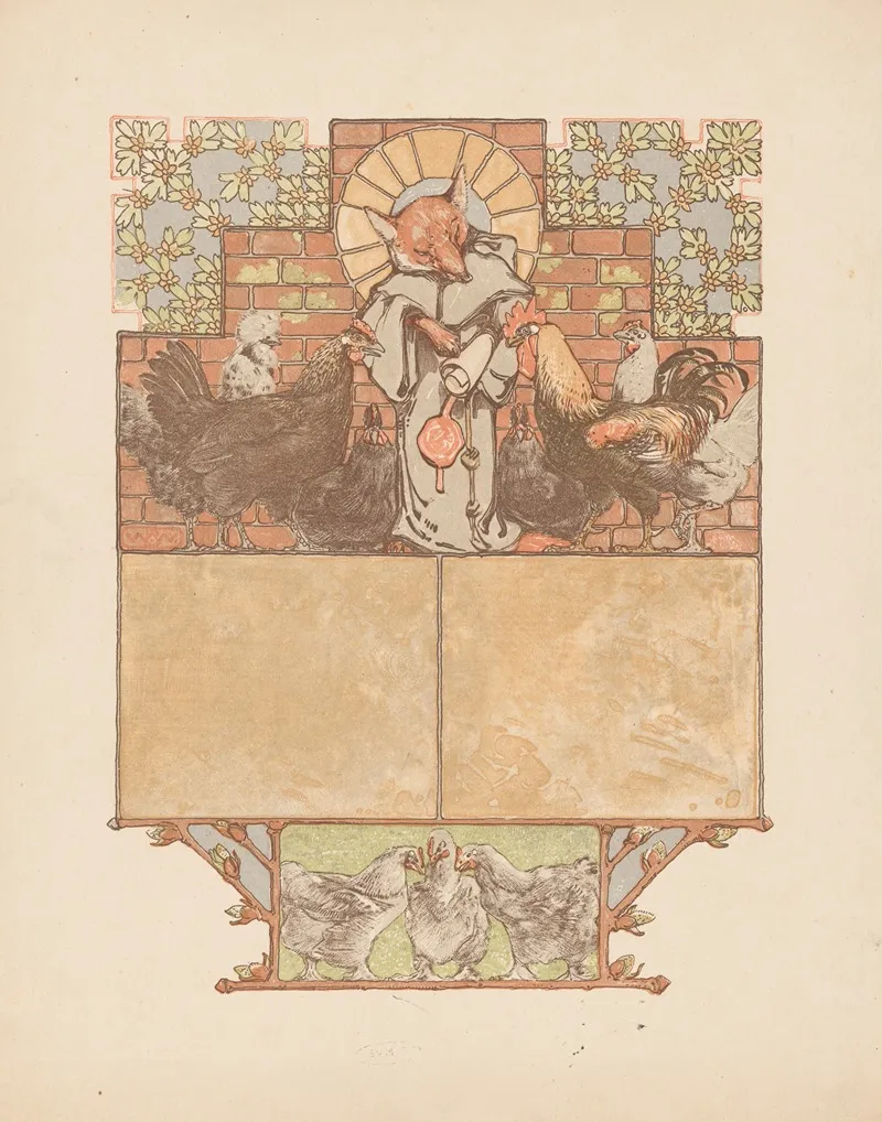 Fox In Monks Habit Reinaert Surrounded By Chickens And Rooster Cantecleer 2 by Bernard Willem Wierink - Canvas Print