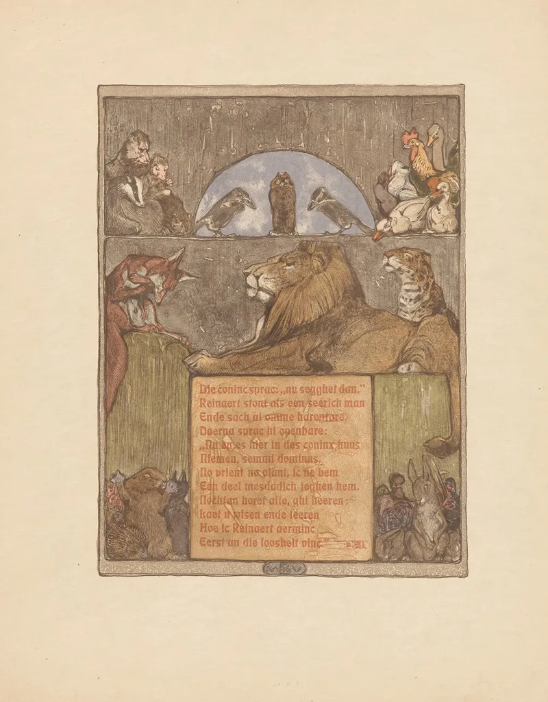 Fox Reinaert Before Lion Nobel And Other Animals In Tribunal by Bernard Willem Wierink - Canvas Print