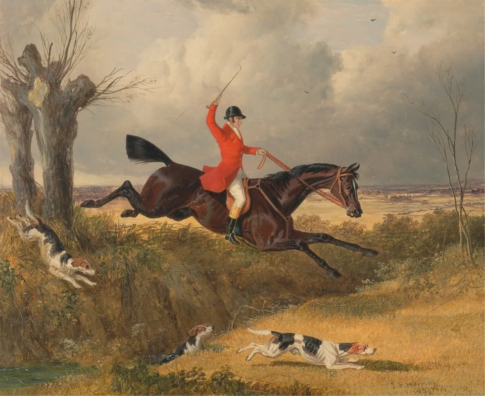 Foxhunting Clearing A Ditch by John Frederick Herring Snr. - Canvas Print