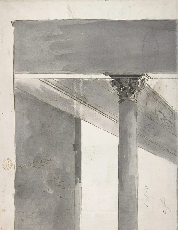 Fragment Of A Larger Drawing Representing Part Of A Column And A Cornice