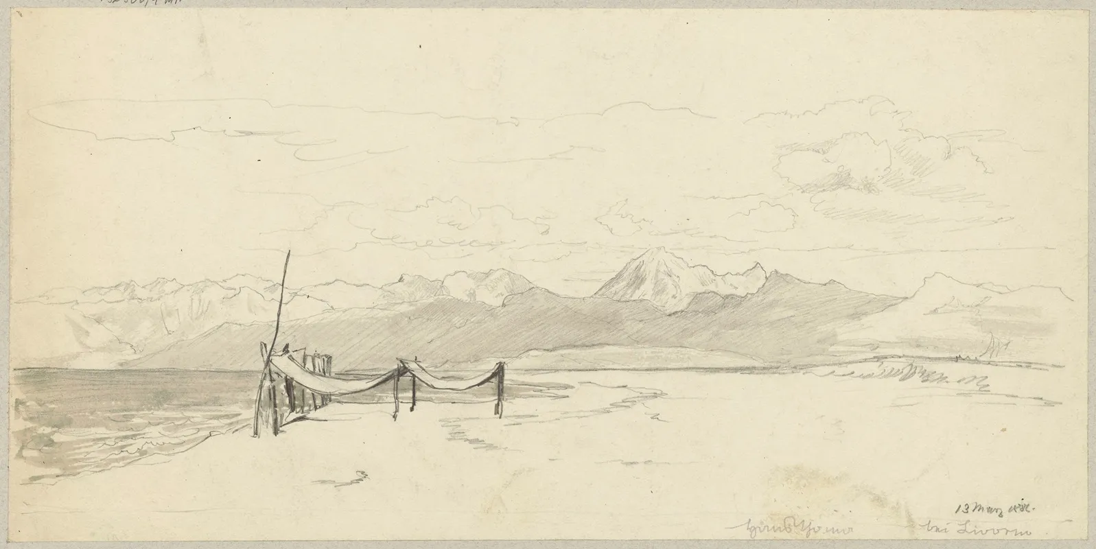 Fragment Of Seashore In The Vicinity Of Livorno With Fishing Nets Stretched Out On The Beach