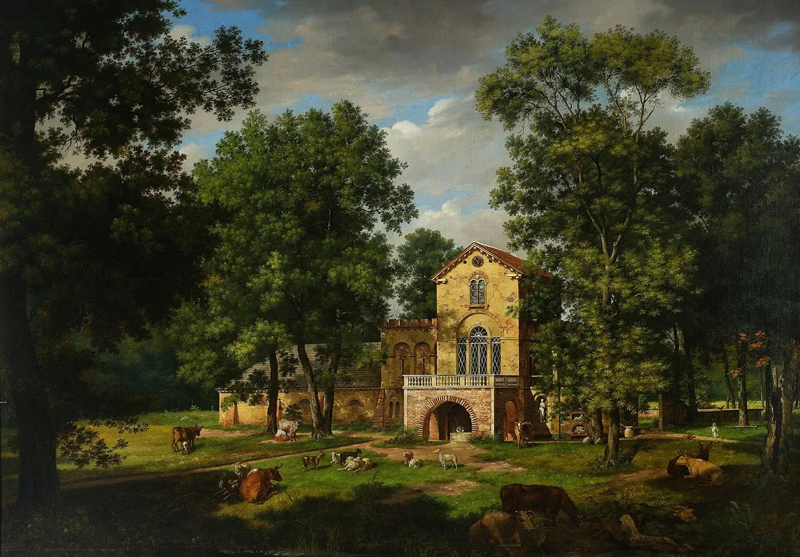 Fragment Of The Park In Natolin With The Cowshed