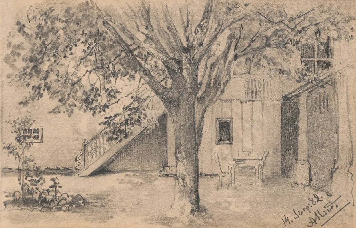 Fragment Podworza Z Rozlozystym Drzewem W Alland by Anna Bilińska-Bohdanowicz - Canvas Print