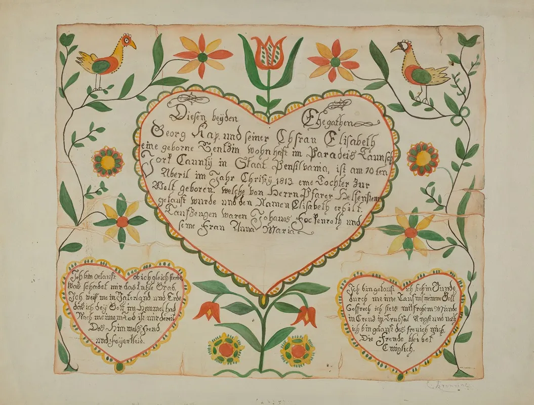 Fraktur Birth And Baptismal Certificate