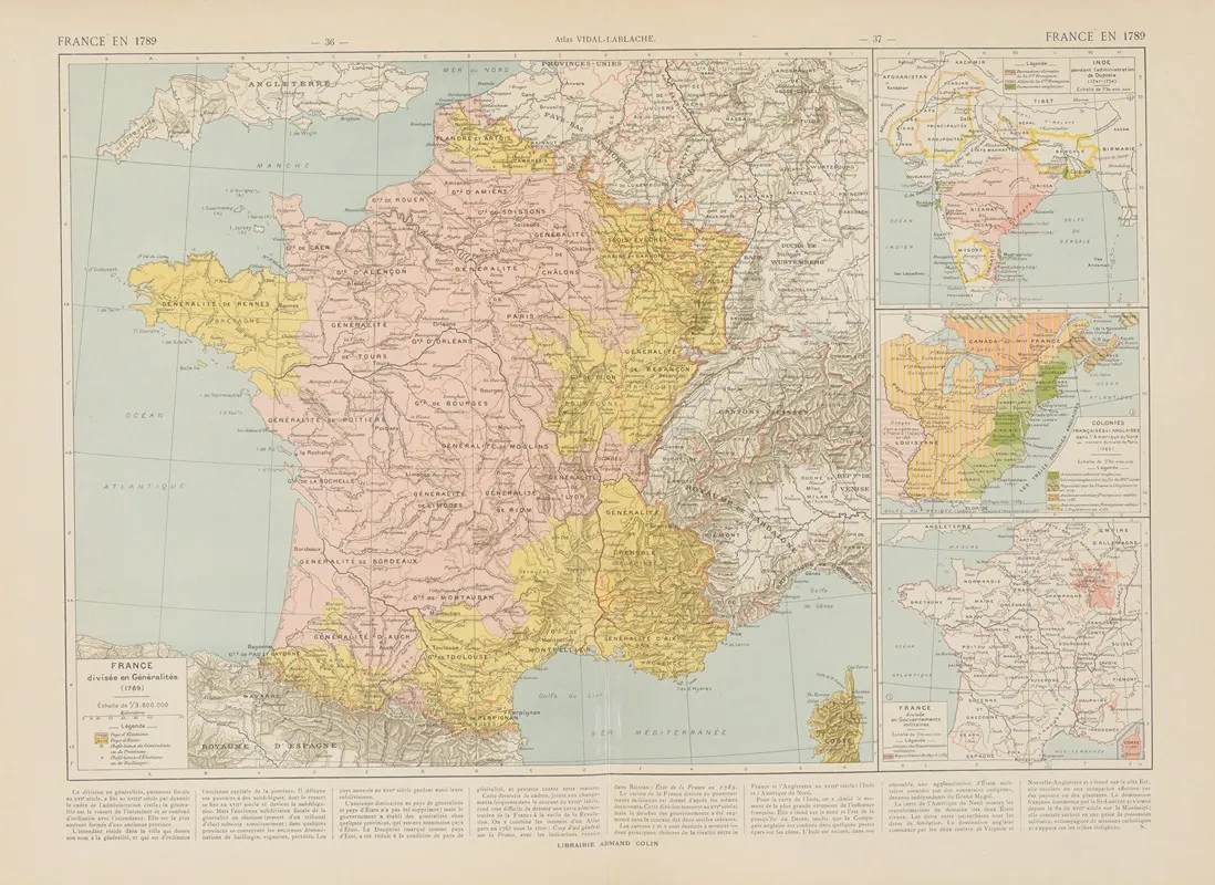 France En 1789 by Paul Vidal de La Blache - Canvas Print