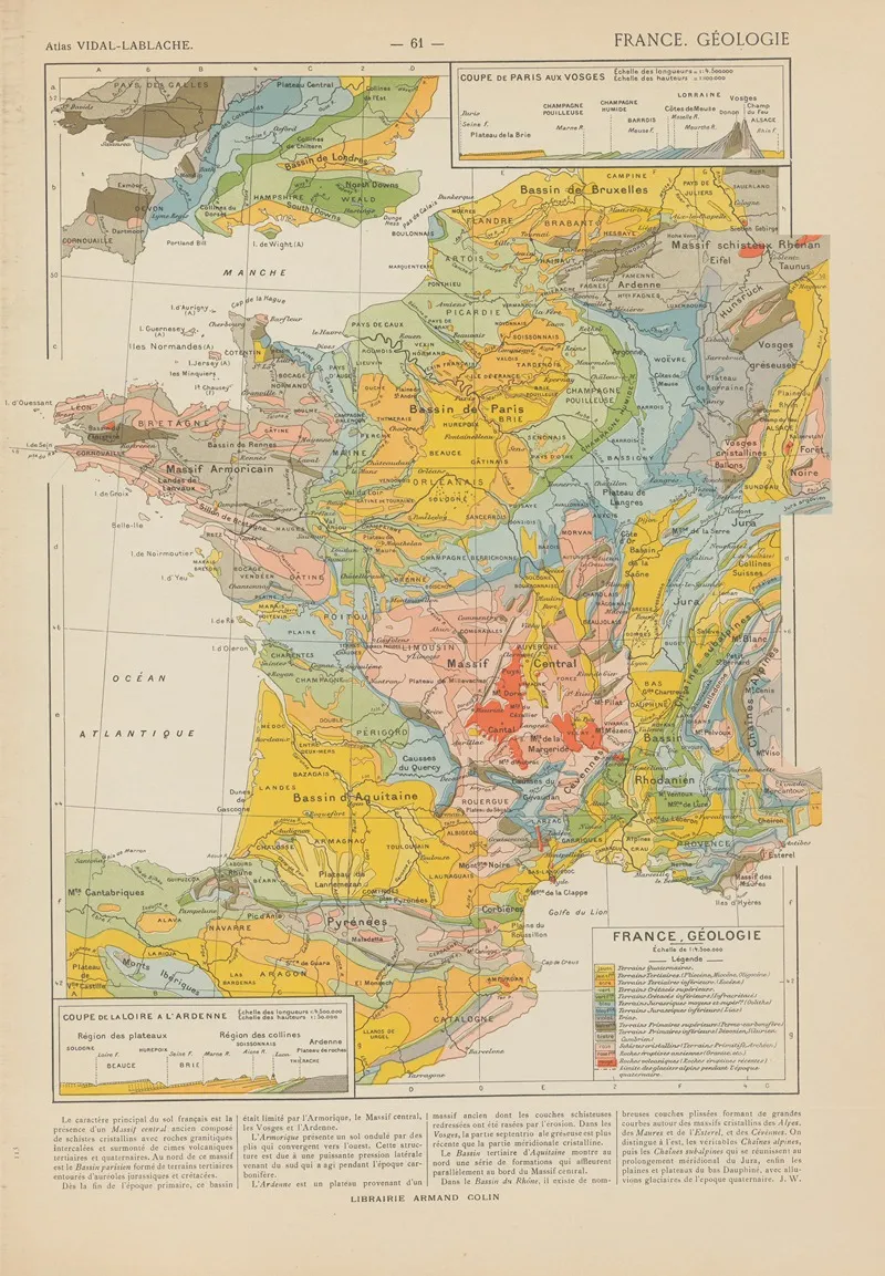 France Geologie by Paul Vidal de La Blache - Canvas Print