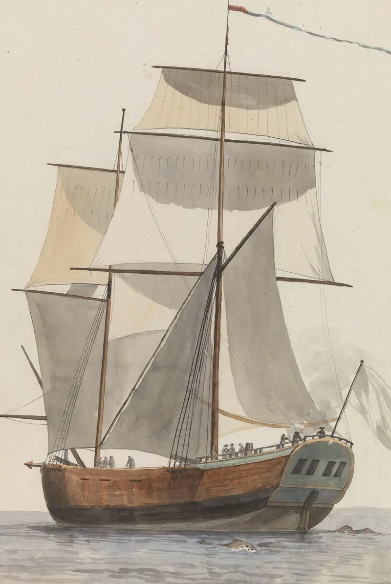 Frans Brigantijn Schip Lheureuse Marianne Waarop Het Reisgezelschap Van Valette Naar Agrigento Vaarde