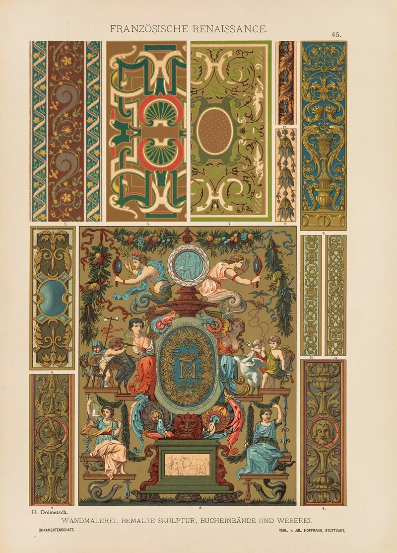 Franzosische Renaissance Wandmalerei Bemalte Skulptur Bucheinbande Und Weberei by Heinrich Dolmetsch - Canvas Print