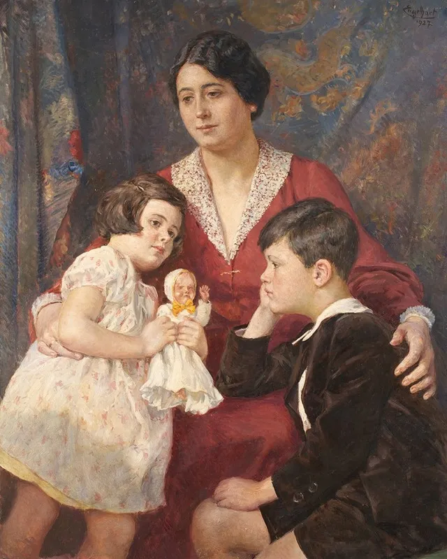 Frau Hirsch Mit Ihren Kindern