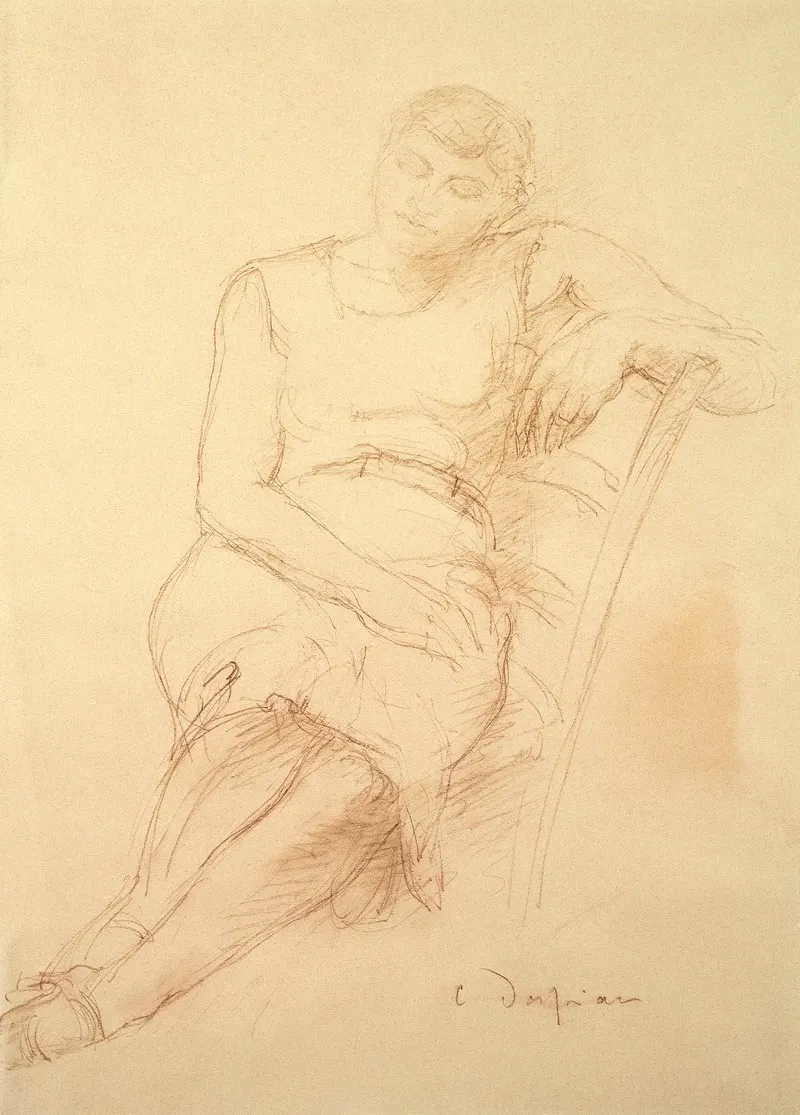 Frau In Armellosem Kurzem Kleid Auf Stuhl Schlafend Odette by Charles Despiau - Canvas Print