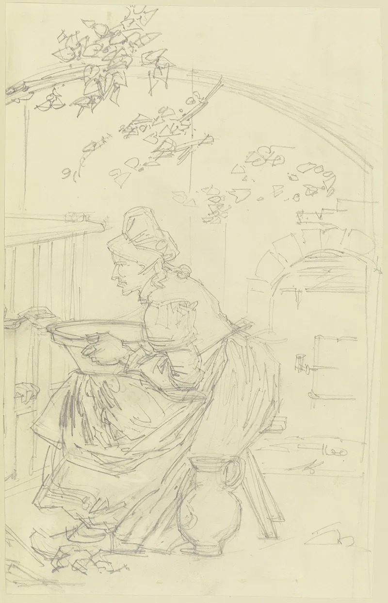 Frau In Der Tracht Des Mittelalters Am Herd Beschaftigt by Theodor Alt - Canvas Print