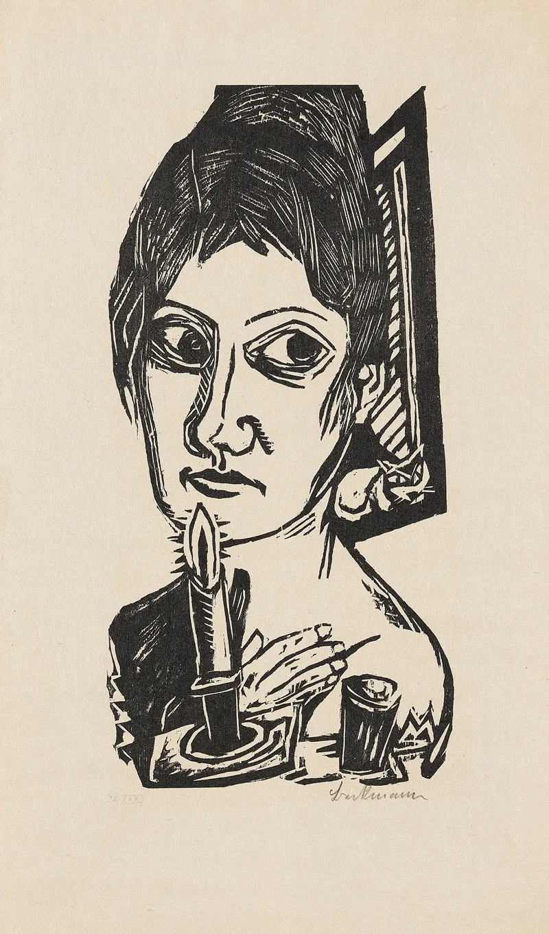 Frau Mit Kerze by Max Beckmann - Canvas Print