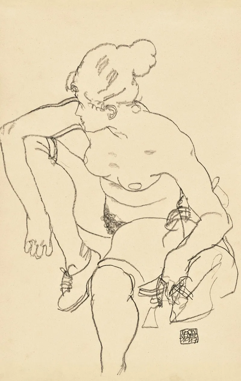 Frau Sitzend Mit Schuhen by Egon Schiele - Canvas Print