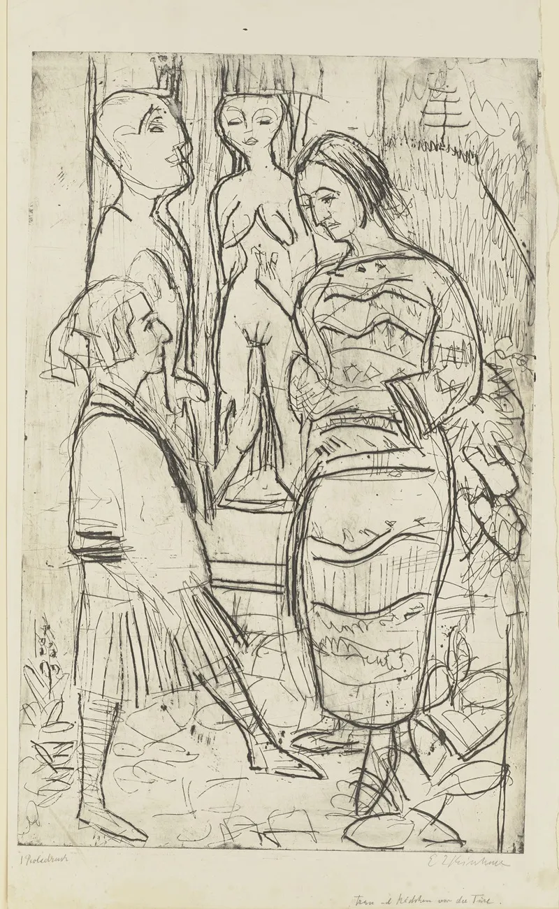 Frau Und Madchen Vor Der Ture