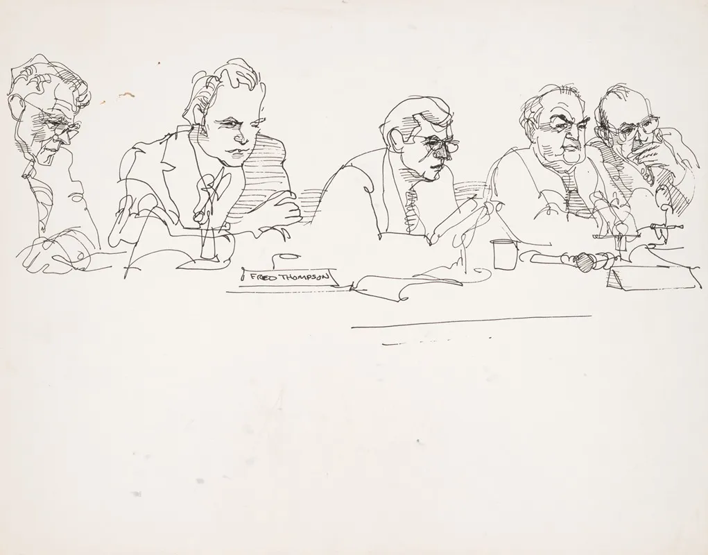 Fred Thompson And Other Senators During The Senate Watergate Hearings by Joseph Papin - Canvas Print
